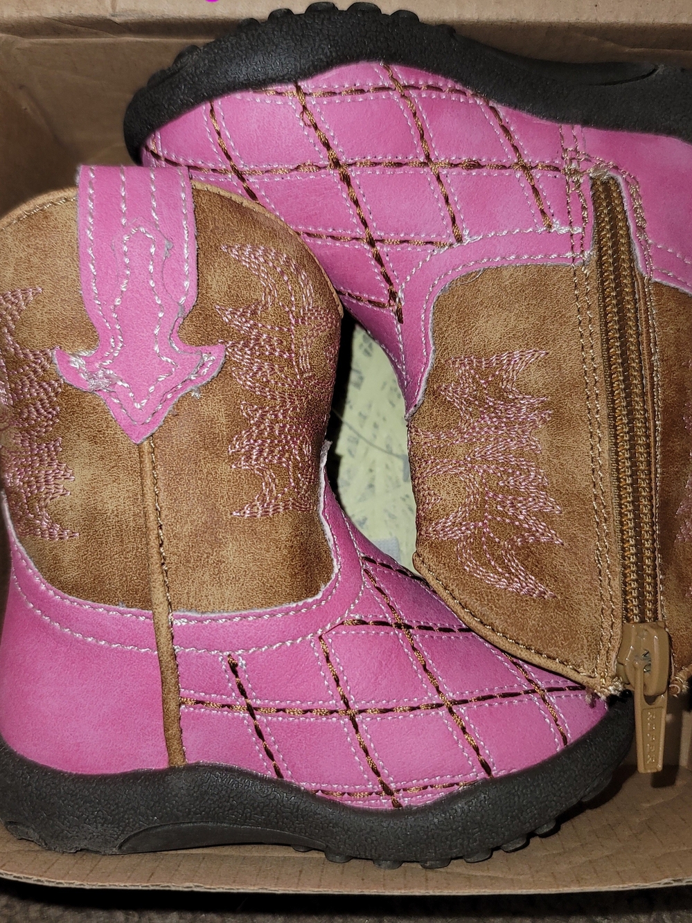 Roper Infant Cowbabies Pink and Tan Faux Leather Boots